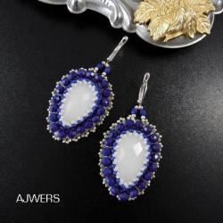 niebieskie kolczyki,haft koralikowy - Kolczyki - Biżuteria