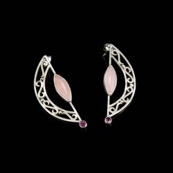 kolczyki z różowym kwarcem i rodolitami - Kolczyki - Biżuteria