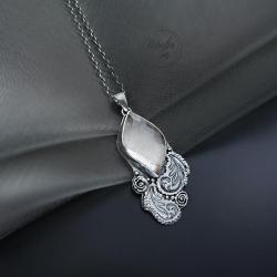 srebrny,naszyjnik,z kwarcem rutylowym - Naszyjniki - Biżuteria