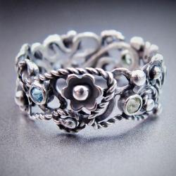 srebrny pierścionek,pierścionek z topazami - Pierścionki - Biżuteria