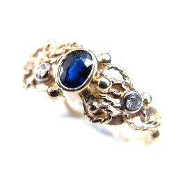 złoty pierścionek z szafirem,brylant - Pierścionki - Biżuteria