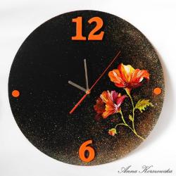 zegar,czarny,kwiaty,kolorowe - Inne - Wyposażenie wnętrz