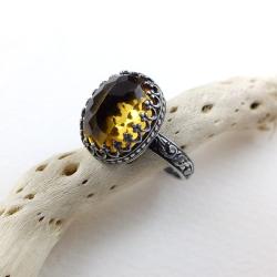 pierścionek,retro,srebrny,cytrny,żółty - Pierścionki - Biżuteria