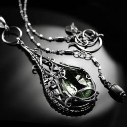 srebrny,naszyjnik,ametyst zielony,wire-wrapping - Naszyjniki - Biżuteria