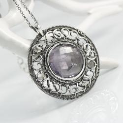 medalion,ametyst,delikatny,wire-wrapping - Wisiory - Biżuteria