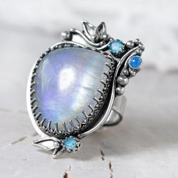 pierścionek z topazem,kamień księżycowy,duży - Pierścionki - Biżuteria