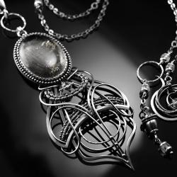 srebrny,naszyjnik,wire-wrapping,kwarc,turmalin - Naszyjniki - Biżuteria