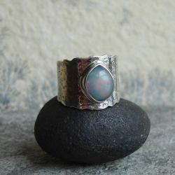 obrączka z opalem,opal szlachetny - Pierścionki - Biżuteria