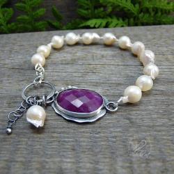 rubin,srebro,perła akoya,romantyczna,elegancka - Bransoletki - Biżuteria