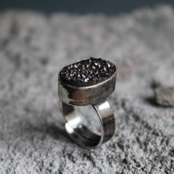 pierścionek srebro druza agat black - Pierścionki - Biżuteria