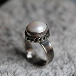 pierścionek srebro perła klasyka oksyda - Pierścionki - Biżuteria
