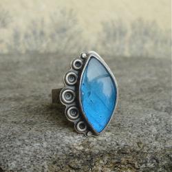 niebieski labradoryt,tafla błękitu,pierścień - Pierścionki - Biżuteria
