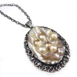 perła,unikat,secesyjny,perłowy,blask,duży,srebrny - Wisiory - Biżuteria