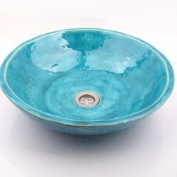 niebieska umywalka z gliny,styl Hamptons,łazienka - Ceramika i szkło - Wyposażenie wnętrz