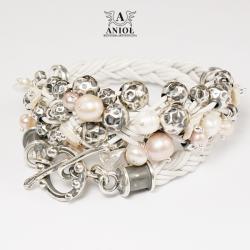 bransoleta skórzana,srebrna biżuteria damska - Bransoletki - Biżuteria