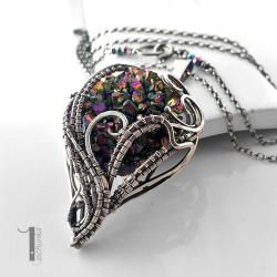 naszyjnik srebrny,kwarc tytan,wire wrapping,925 - Naszyjniki - Biżuteria