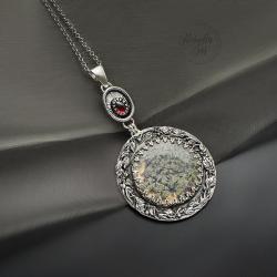 srebrny,naszyjnik,z agatem mszystym,elficki - Naszyjniki - Biżuteria