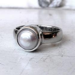 srebro,pierścionek,perła,słodkowodna - Pierścionki - Biżuteria