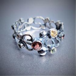 srebrny pierścionek,pierścionek z kamieniami - Pierścionki - Biżuteria