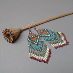 kolczyki długie,z frędzlami,kolorowe,indiańskie - Kolczyki - Biżuteria