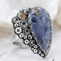 pietersyt,cytryn,niebieski pierścionek,litori - Pierścionki - Biżuteria