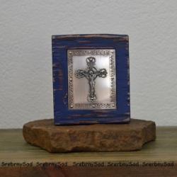 drewniany obrazek ze srebrnym krzyżem - Obrazy - Wyposażenie wnętrz