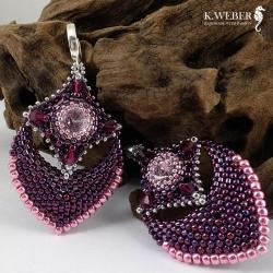 Purpurowo różow,bogate kolczyki w stylu indyjskim - Kolczyki - Biżuteria
