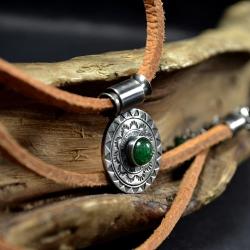 srebrna mandala,naszyjnik w zieleniach - Naszyjniki - Biżuteria