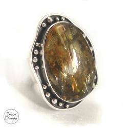 srebrny pierścionek,duży pierścień,pbursztyn - Pierścionki - Biżuteria