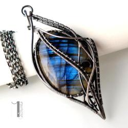 srebrny naszyjnik,labradoryt,wire wrapping,925 - Naszyjniki - Biżuteria
