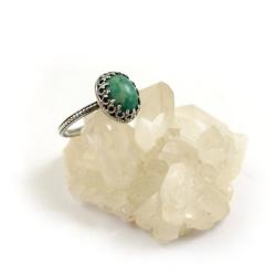 pierścionek,retro,srebrny,owalny,amazonit,zielony - Pierścionki - Biżuteria