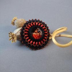 broszka,z nadrukiem,czarna,czerwona - Broszki - Biżuteria