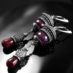 srebrne,kolczyki,wire-wrapping,rubin,ciba,rubiny - Kolczyki - Biżuteria