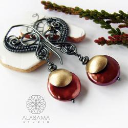 srebrne kolczyki wire wrapping z perłami,alabama - Kolczyki - Biżuteria