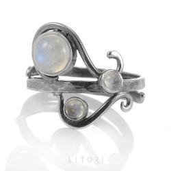 litori,handmade,pierścionek,kamień księżycowy - Pierścionki - Biżuteria