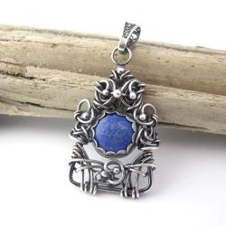 srebro,lapis lazuli,wisior,wire wrapping - Wisiory - Biżuteria