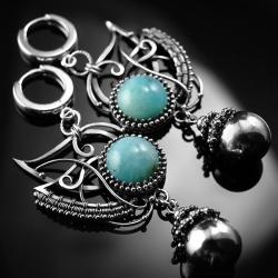 srebrne,kolczyki,amazonit,wire-wrapping,ciba - Kolczyki - Biżuteria
