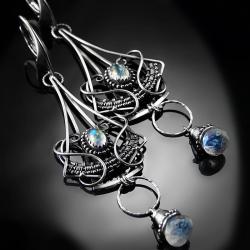 srebrne,kolczyki,kamień,księżycowy,wire-wrapping - Kolczyki - Biżuteria