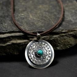 mandala srebrna,wisior z turkusem - Naszyjniki - Biżuteria