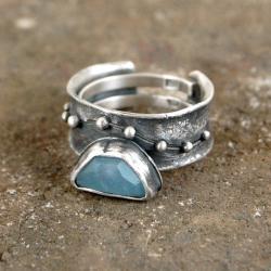 srebrny pierścionek z akwamarynem - Pierścionki - Biżuteria
