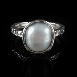 biała perła,natralna,pierścionek,srebro - Pierścionki - Biżuteria