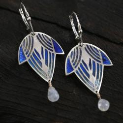 srebrne kolczyki,niebieskie kolczyki z emalią - Kolczyki - Biżuteria