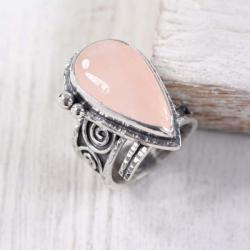 Srebrny pierścionek z kwarcem różowym - Pierścionki - Biżuteria