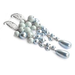 ślubne kolczyki z perłami Swarovski niebieskie - Kolczyki - Biżuteria