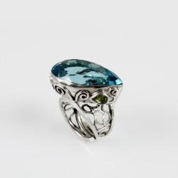 srebrny pierścionek z topazem i oliwinem - Pierścionki - Biżuteria