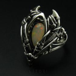 wire wrapping,srebrny pierścień,opal etiopski, - Pierścionki - Biżuteria