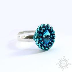 swarovski,niebieski,efektowny,okrągły,z kryształem - Pierścionki - Biżuteria