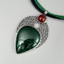srebrny wisior z malachitem i karneolem - Wisiory - Biżuteria