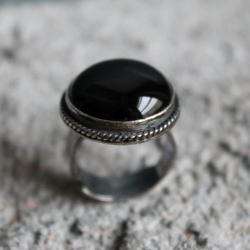 pierścionek srebro onyks retro filigran vintage - Pierścionki - Biżuteria