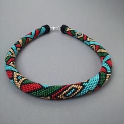sznur szydełkowy,kolorowy,z wzorem,geometryczny - Naszyjniki - Biżuteria